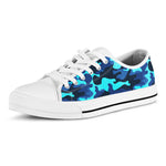 Blue And Black Camouflage Print White Low Top Sneakers