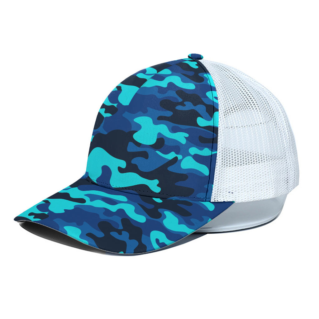 Blue And Black Camouflage Print White Mesh Trucker Cap