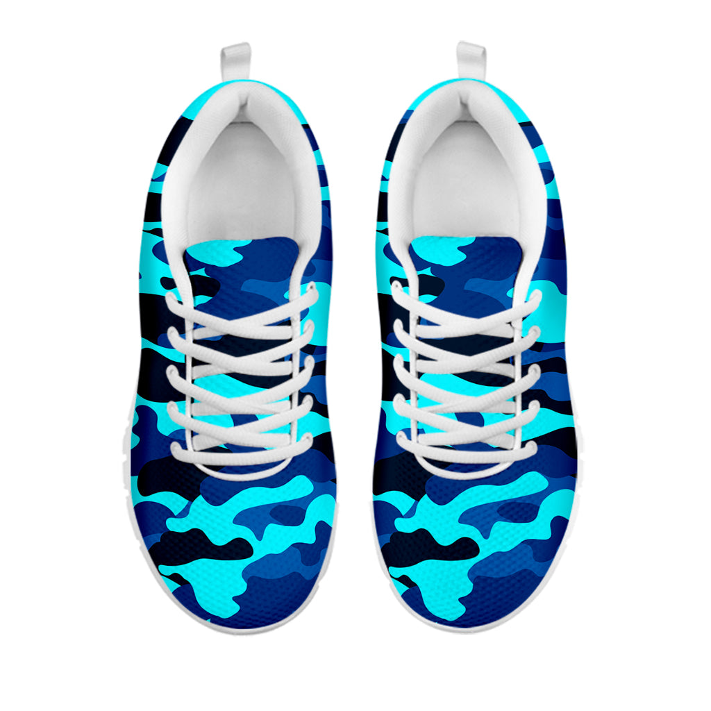 Blue And Black Camouflage Print White Running Shoes