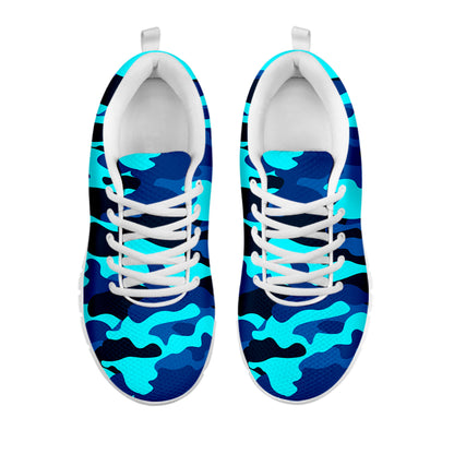 Blue And Black Camouflage Print White Running Shoes