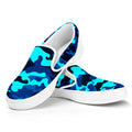 Blue And Black Camouflage Print White Slip On Sneakers