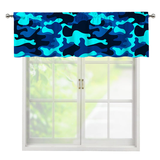 Blue And Black Camouflage Print Window Valance