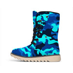 Blue And Black Camouflage Print Winter Boots