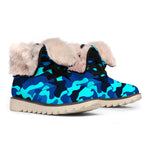 Blue And Black Camouflage Print Winter Boots