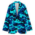 Blue And Black Camouflage Print Women's Cotton Blazer