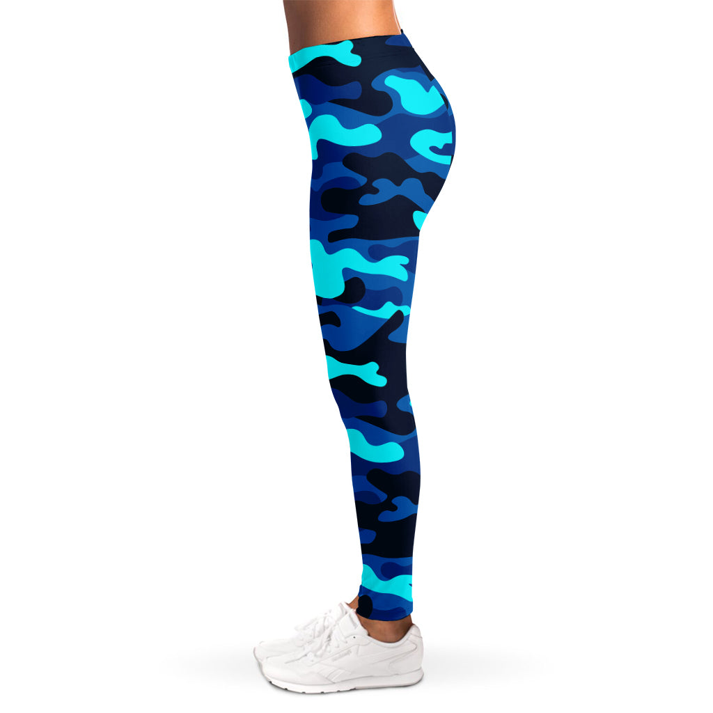 Blue And Black Camouflage Print Women's Leggings