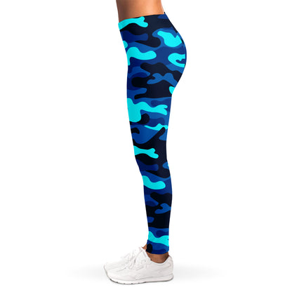 Blue And Black Camouflage Print Women's Leggings