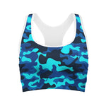Blue And Black Camouflage Print Women's Sports Bra