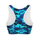 Blue And Black Camouflage Print Women's Sports Bra