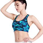 Blue And Black Camouflage Print Women's Sports Bra