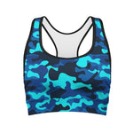 Blue And Black Camouflage Print Women's Sports Bra
