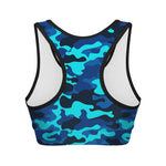 Blue And Black Camouflage Print Women's Sports Bra