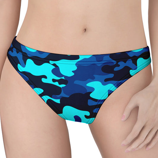 Blue And Black Camouflage Print Women's Thong