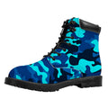 Blue And Black Camouflage Print Padded Collar Lace Up Boots