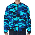 Blue And Black Camouflage Print Zip Sleeve Bomber Jacket