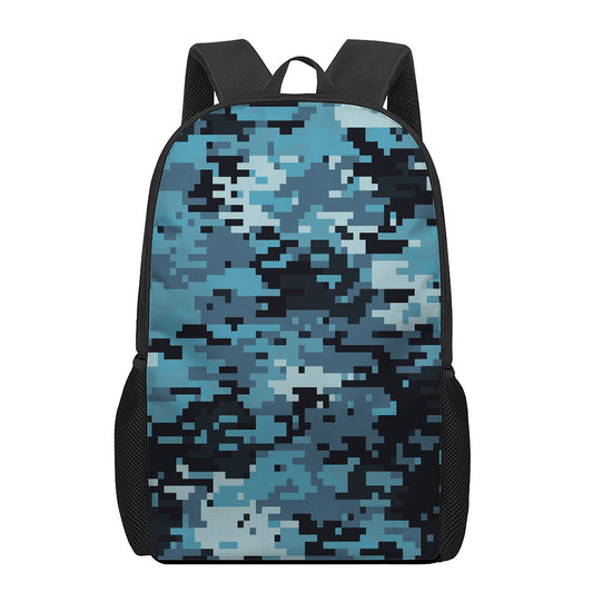 Blue And Black Digital Camo Print 17 Inch Backpack