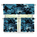 Blue And Black Digital Camo Print 3 Piece Kitchen Curtains