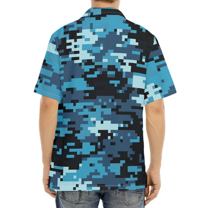 Blue And Black Digital Camo Print Aloha Shirt