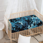 Blue And Black Digital Camo Print Baby Crib Sheet