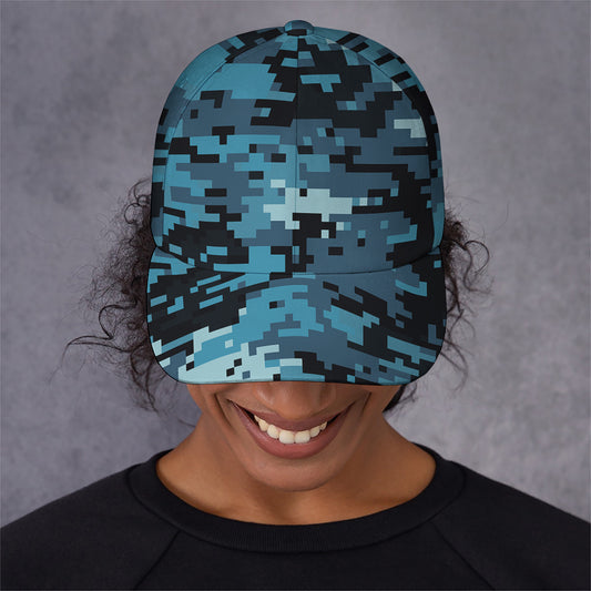 Blue And Black Digital Camo Print Baseball Cap