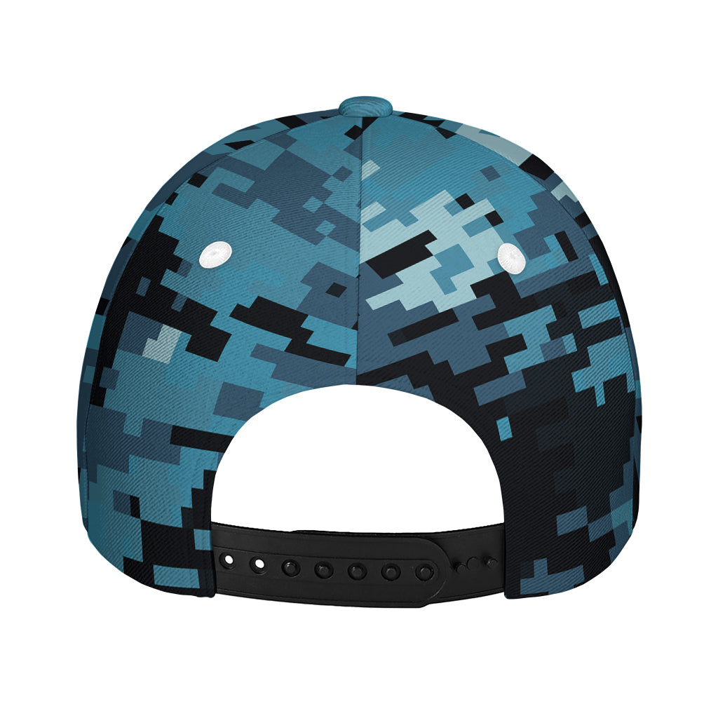 Blue And Black Digital Camo Print Baseball Cap