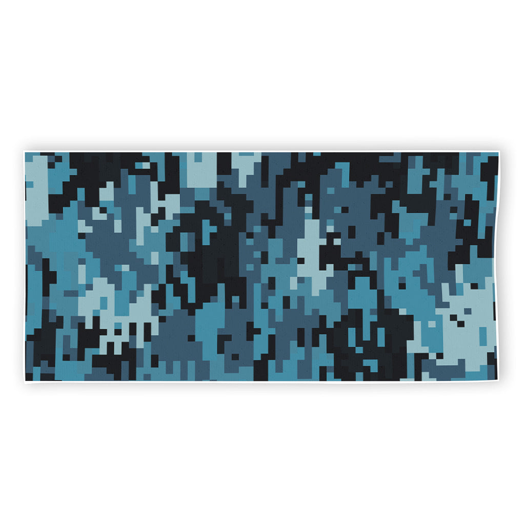 Blue And Black Digital Camo Print Beach Towel