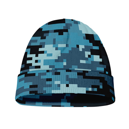 Blue And Black Digital Camo Print Beanie
