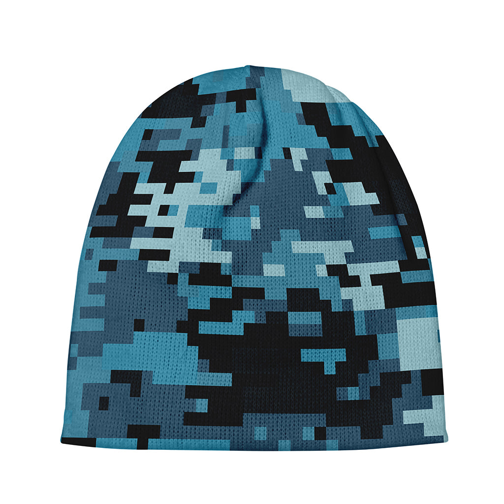 Blue And Black Digital Camo Print Beanie