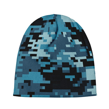 Blue And Black Digital Camo Print Beanie