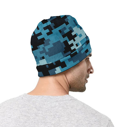 Blue And Black Digital Camo Print Beanie
