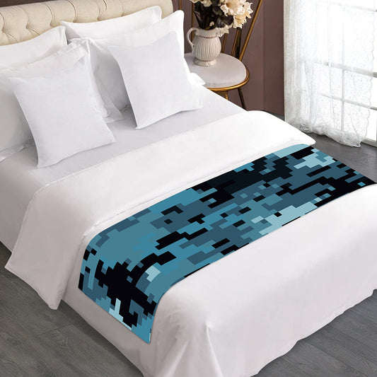Blue And Black Digital Camo Print Bed Runner