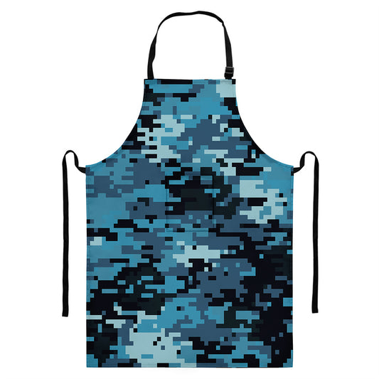 Blue And Black Digital Camo Print Bib Apron With Pocket