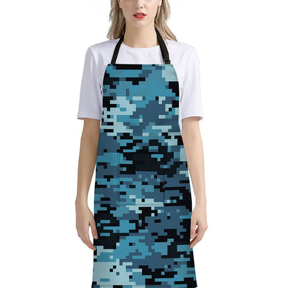 Blue And Black Digital Camo Print Bib Apron With Pocket