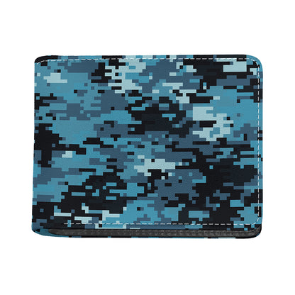 Blue And Black Digital Camo Print Bifold Wallet