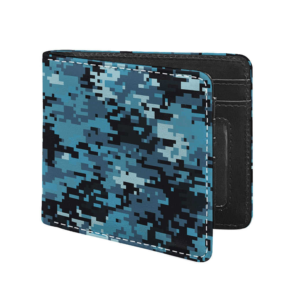 Blue And Black Digital Camo Print Bifold Wallet