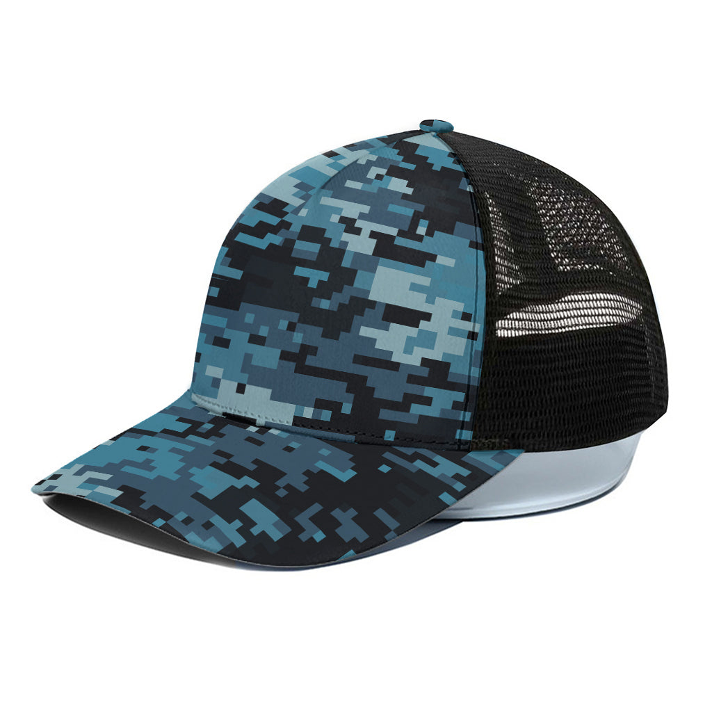 Blue And Black Digital Camo Print Black Mesh Trucker Cap