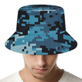 Blue And Black Digital Camo Print Bucket Hat