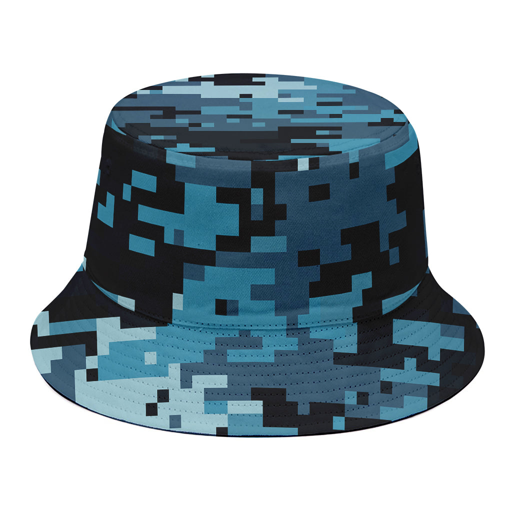 Blue And Black Digital Camo Print Bucket Hat