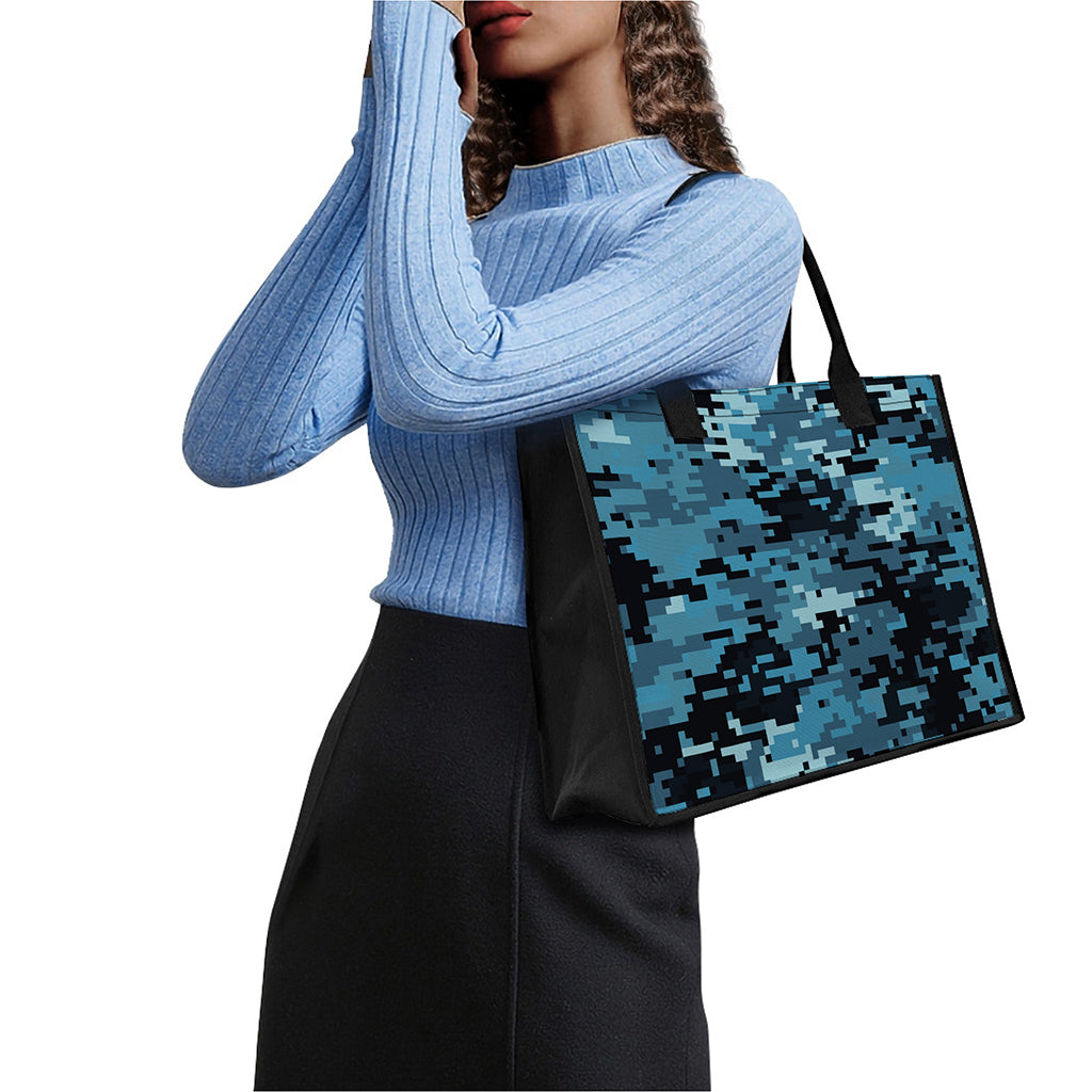 Blue And Black Digital Camo Print Canvas Tote Bag
