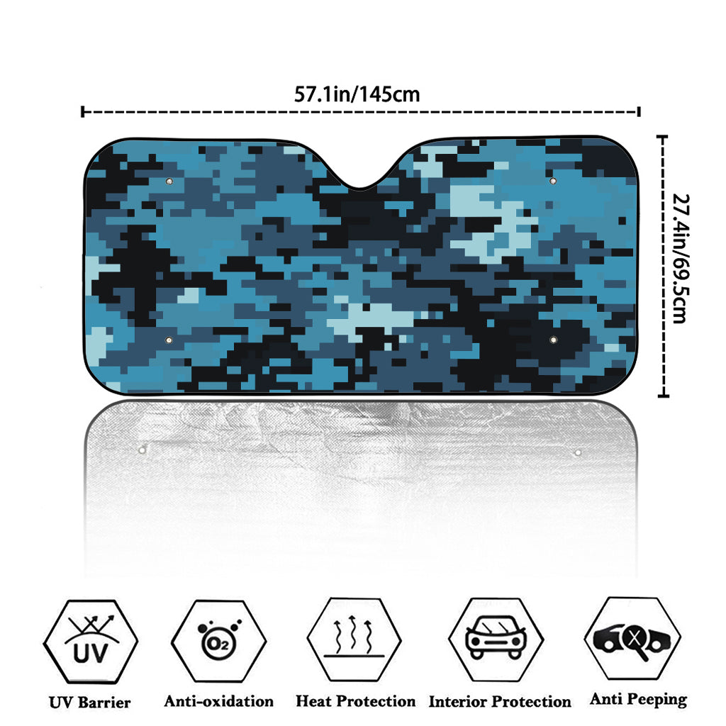 Blue And Black Digital Camo Print Car Windshield Sun Shade