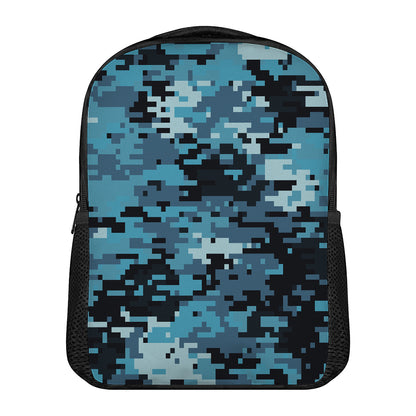 Blue And Black Digital Camo Print Casual Backpack