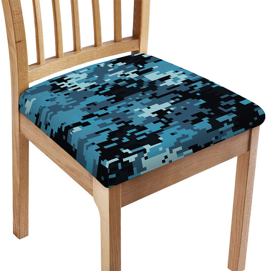 Blue And Black Digital Camo Print Chair Cushion Cover