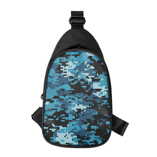 Blue And Black Digital Camo Print Chest Bag