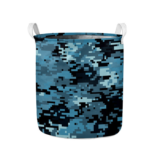 Blue And Black Digital Camo Print Collapsible Laundry Basket