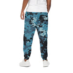 Blue And Black Digital Camo Print Cotton Pants