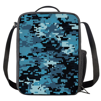 Blue And Black Digital Camo Print Crossbody Lunch Bag