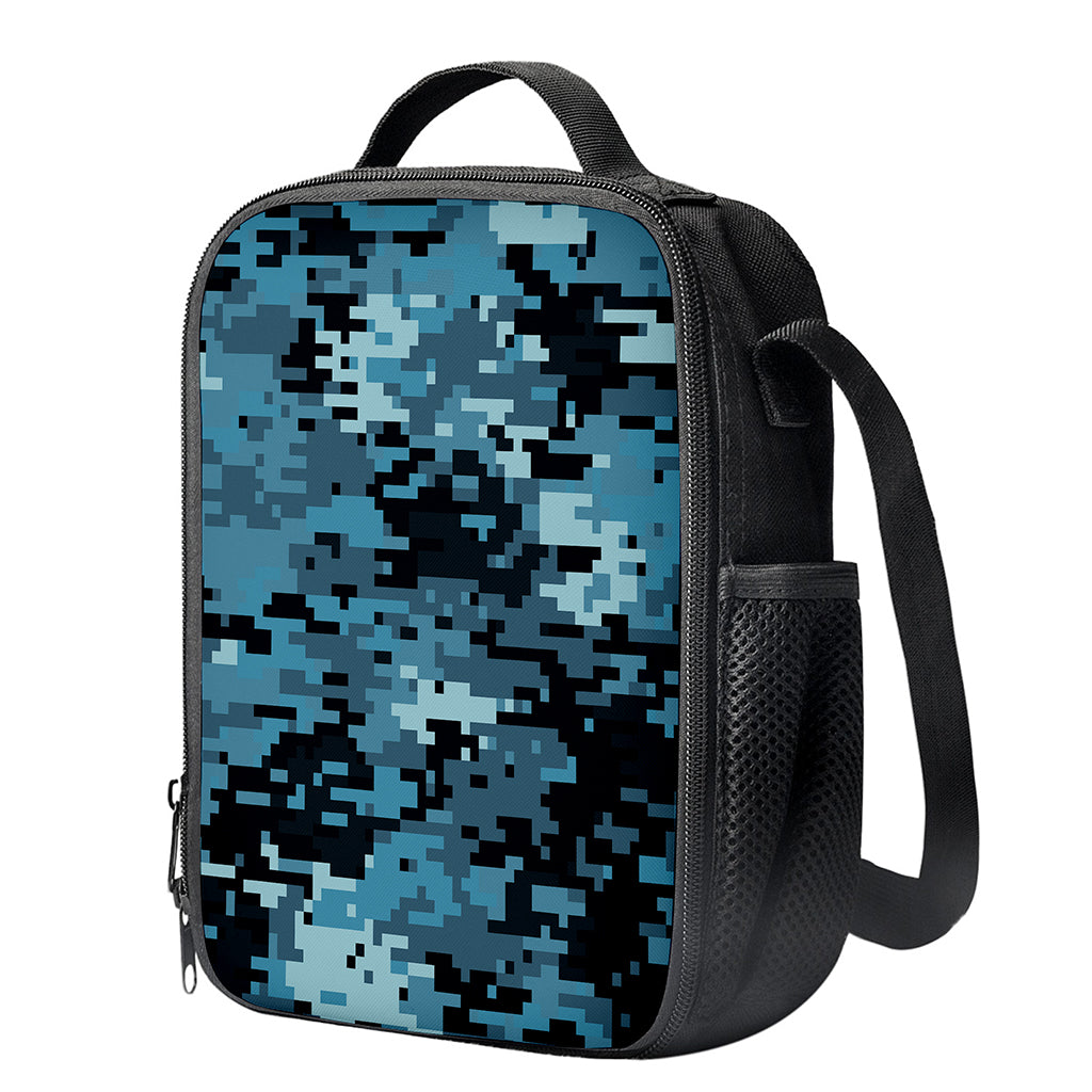 Blue And Black Digital Camo Print Crossbody Lunch Bag