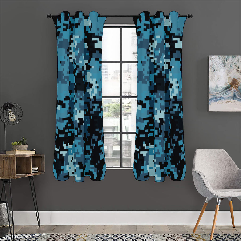 Blue And Black Digital Camo Print Curtain