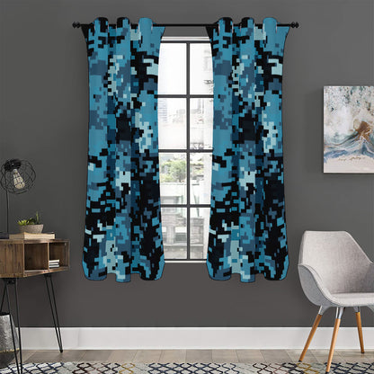 Blue And Black Digital Camo Print Curtain