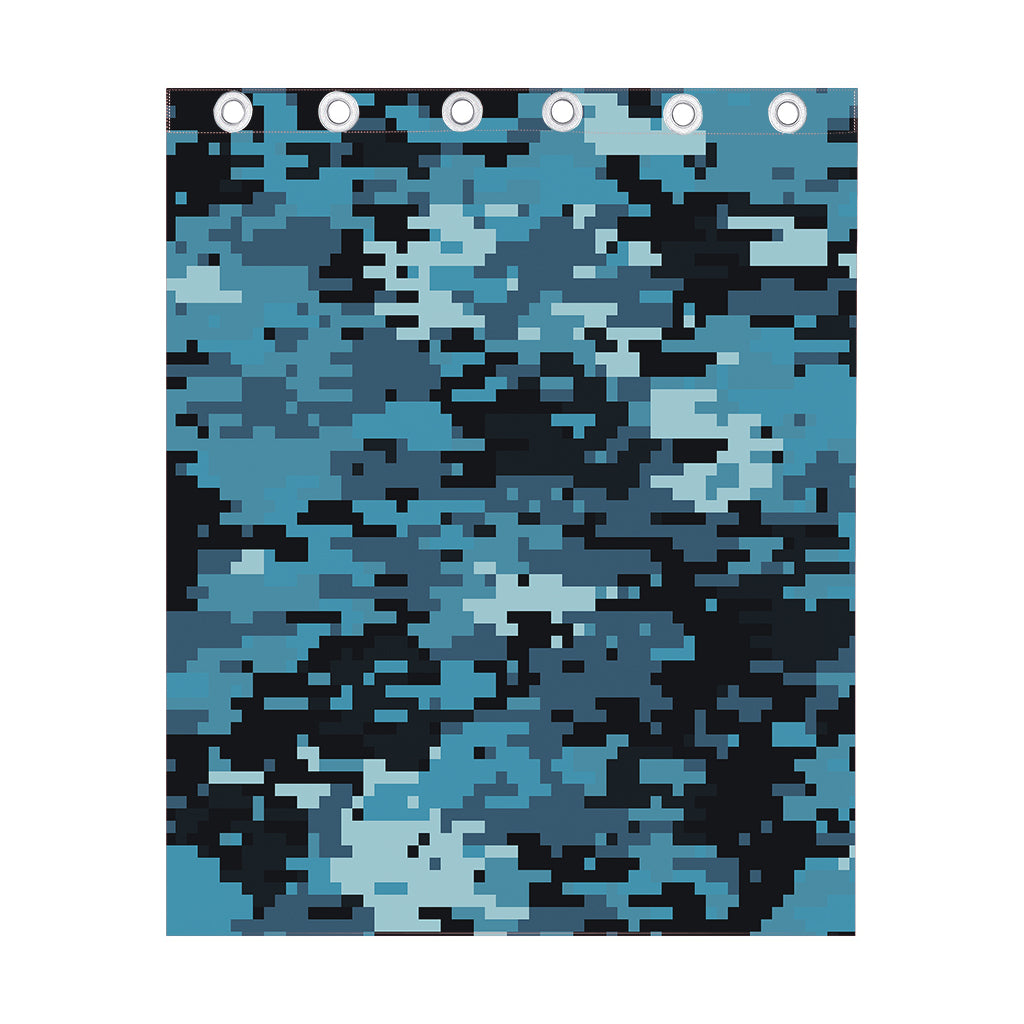 Blue And Black Digital Camo Print Curtain